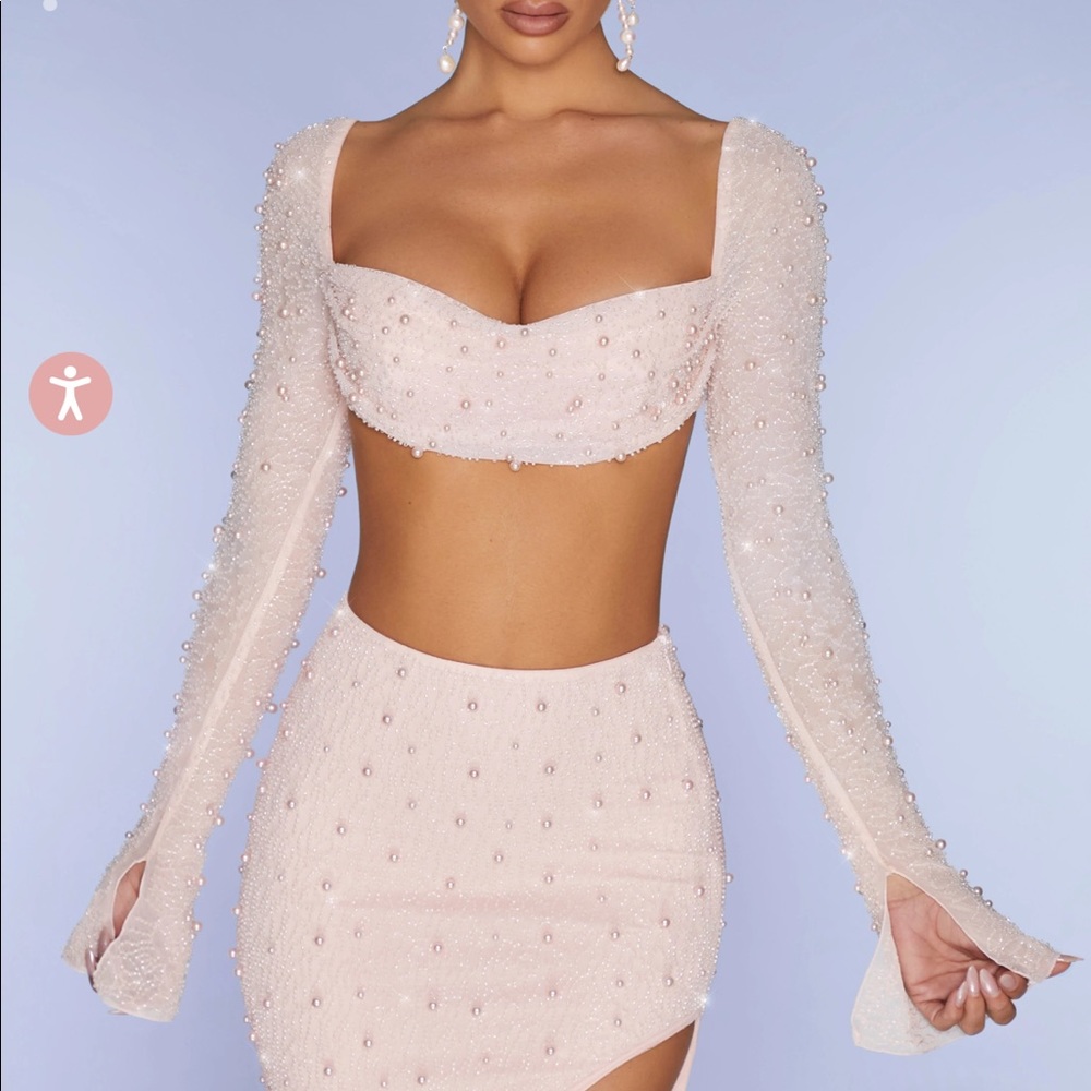 Blush Oh Polly embellished crop top
